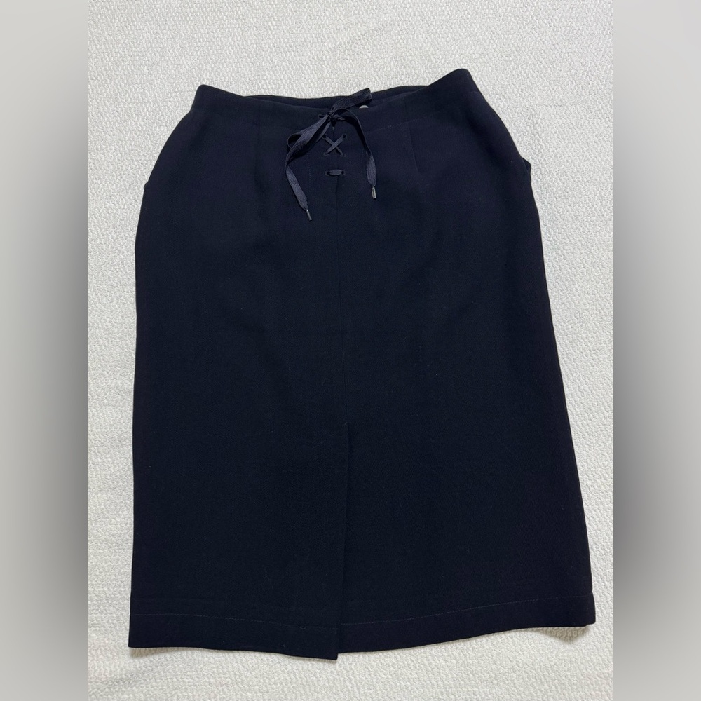 Lauren Ralph Lauren Size 8P Navy Blue Worsted Wool Midi Pencil Skirt Pockets - Picture 5 of 12